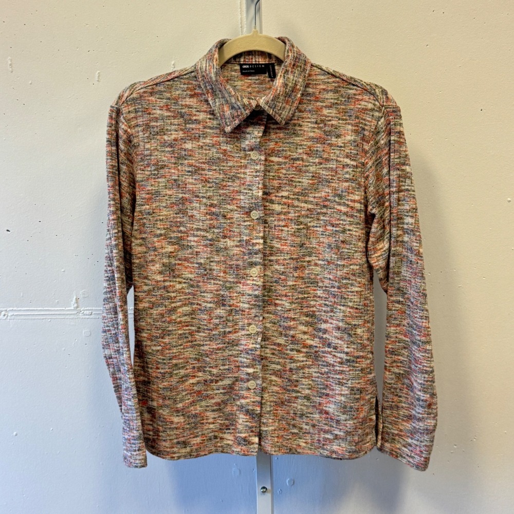 ASOS DESIGN Space Dye Ribbed Knit Button Down Shirt Multi Color Women's Size 2